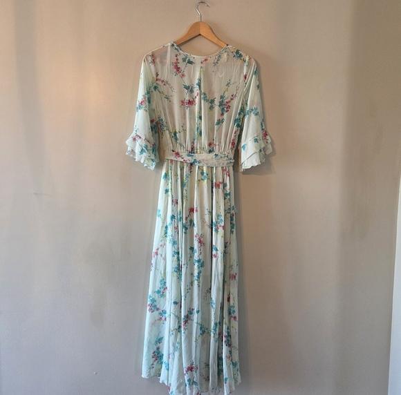 Kate & Lily Floral Print Garden Boho  Feminine Maxi Belted Light Green Dress 6 - Picture 11 of 16